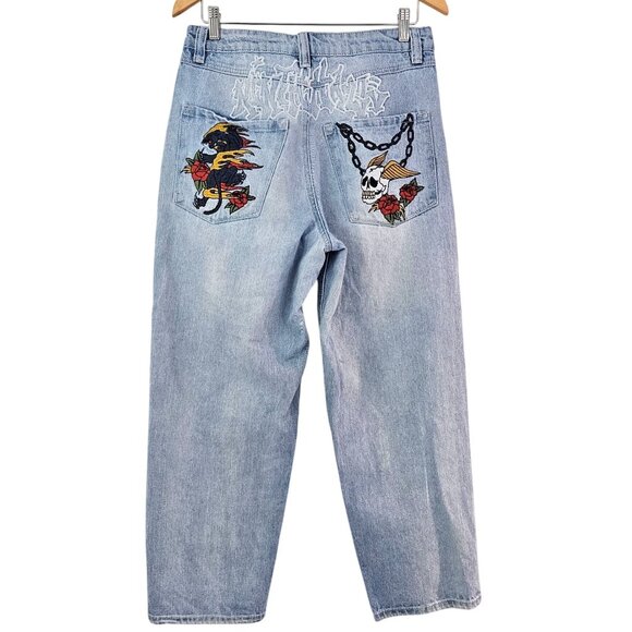 Ninth Hall Other - Ninth Hall Ambush Y2K Light Blue Wash Jeans Dragon Baggy Wide Leg Skater 30”X27”